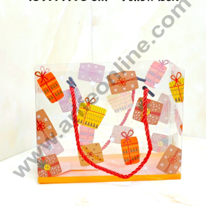 CAKE DECORβ’ Christmas Print Carry Bag With Rope (18 X 14 X 8 Cm) - Yellow Box | Gift Box | Gift Bag with Handle (1 Pcs Pack)