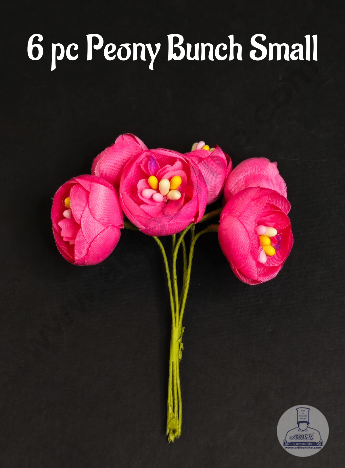 CAKE DECOR™ Small Peony Artificial Flower Bunch For Cake Decoration – Dark Pink ( 6 pc pack )