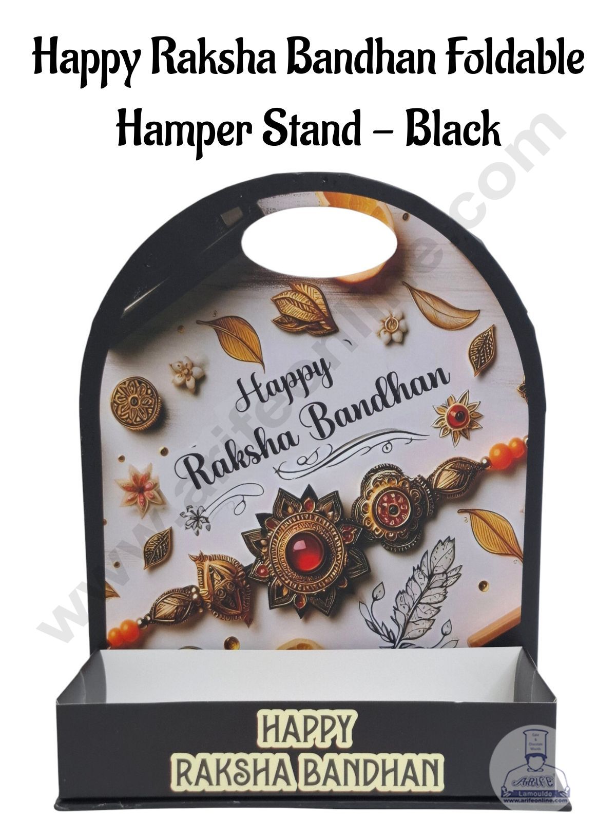 Happy Raksha Bandhan Foldable Hamper Stand - Black - CAKE DECORβ’