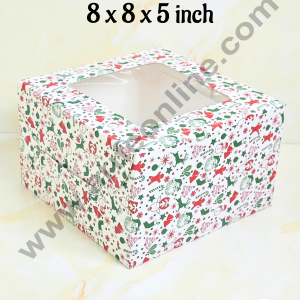 CAKE DECORβ’ White Christmas design 1/2 kg Cake Box (8 x 8 x 5 inch) | Small | Print -01 | 10 Pcs Pack