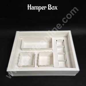 Premium White Platter & Hamper Box with Cavity & Lid β 13 x 10 x 3 Inches - CAKE DECORβ’