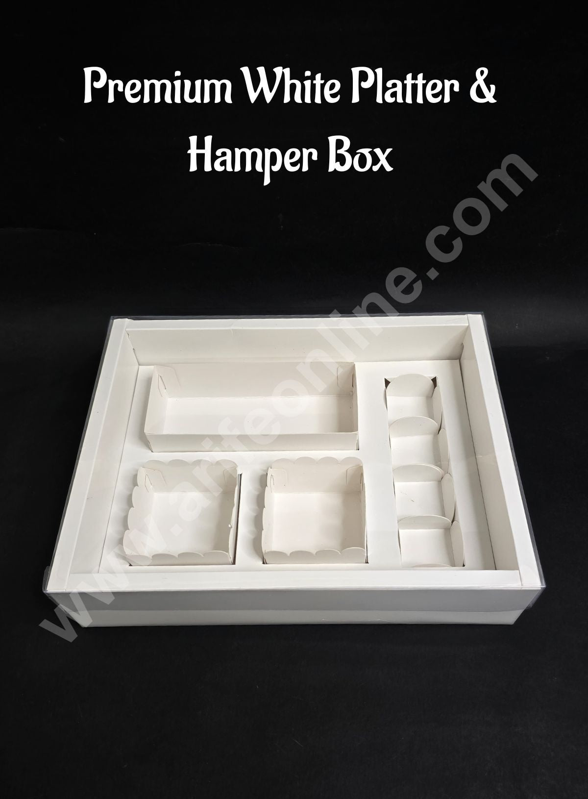Premium White Platter & Hamper Box with Cavity & Lid – 13 x 10 x 3 Inches - CAKE DECOR™