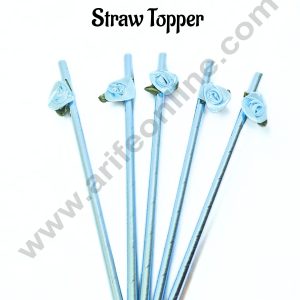 Blue Straw With Blue Rose  Straw Topper For Cake Decoration - CAKE DECOR™