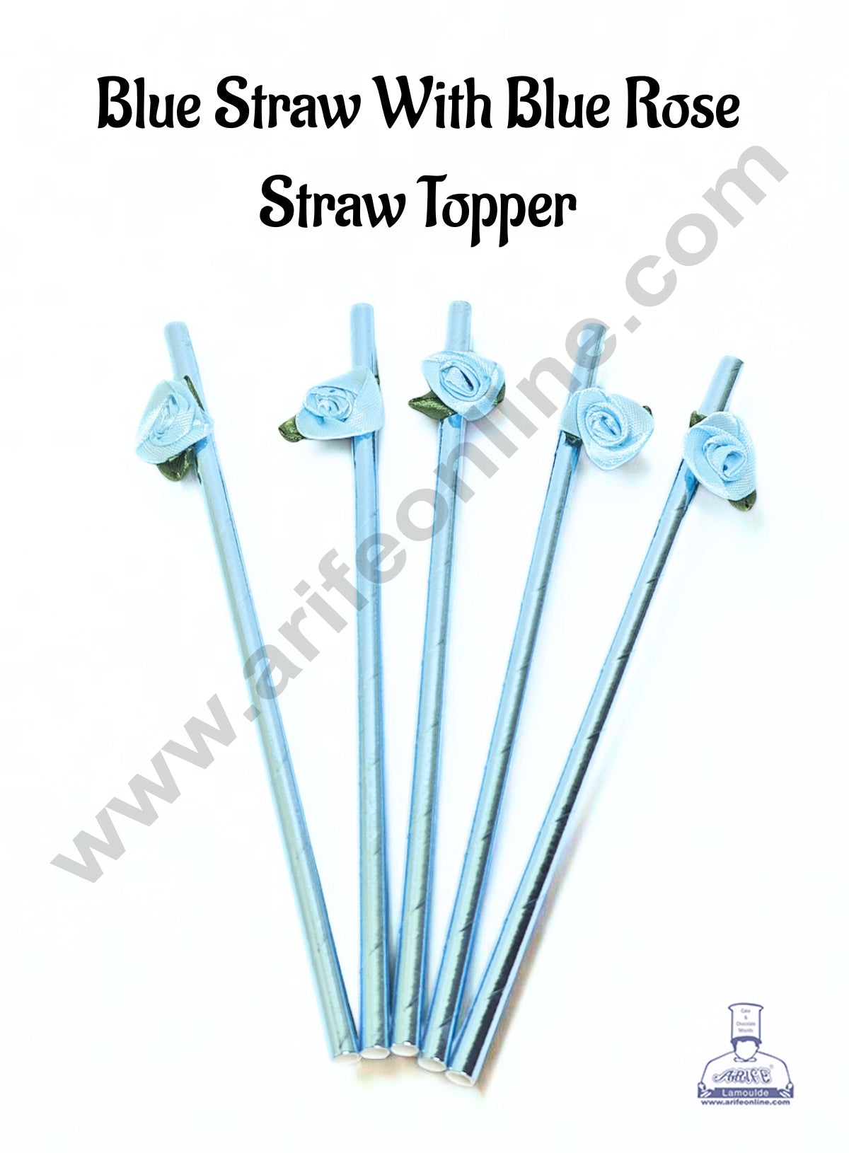Blue Straw With Blue Rose Straw Topper For Cake Decoration - CAKE DECORβ’