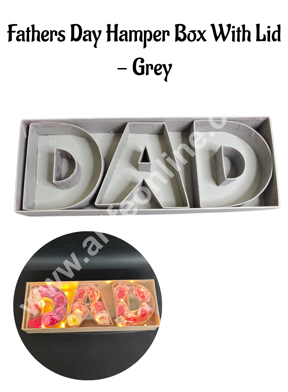 Elegant Fathers Day DAD Monogram Flower Gift Box with Transparent Lid (Grey) - CAKE DECORβ’