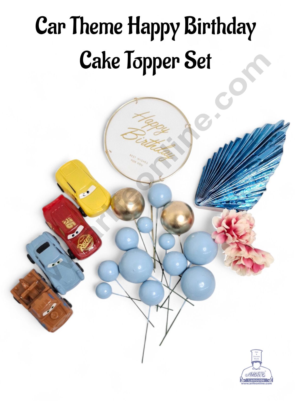 Car Theme Happy Birthday Cake Topper Set - CAKE DECORβ’