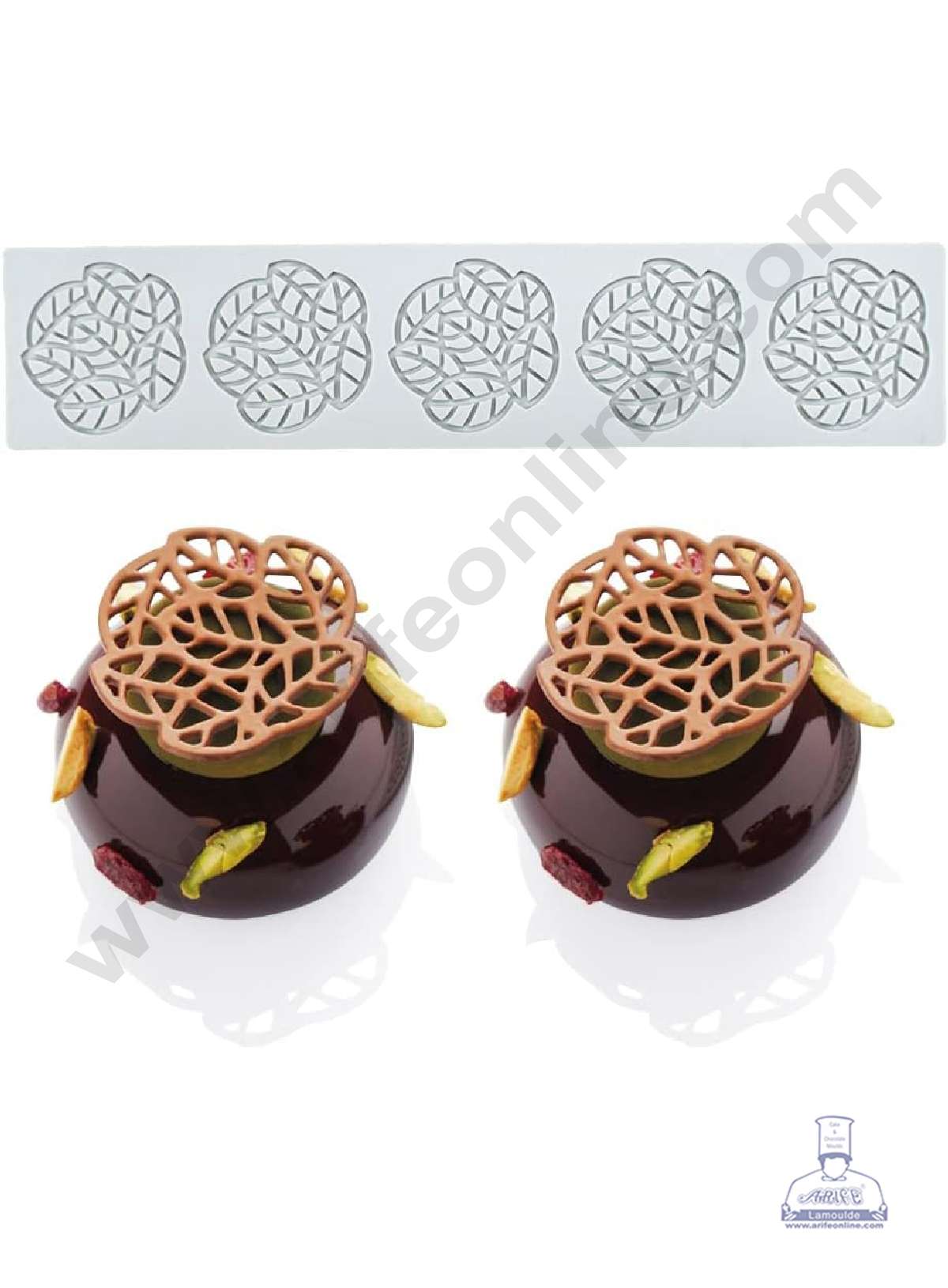 CAKE DECORβ’ 5 Cavity Leaf Flower Cutout Silicone Lace Mould, Cake Decorative Silicone Lace Mat Cake Baking Mat (SBSM-JSC3863)