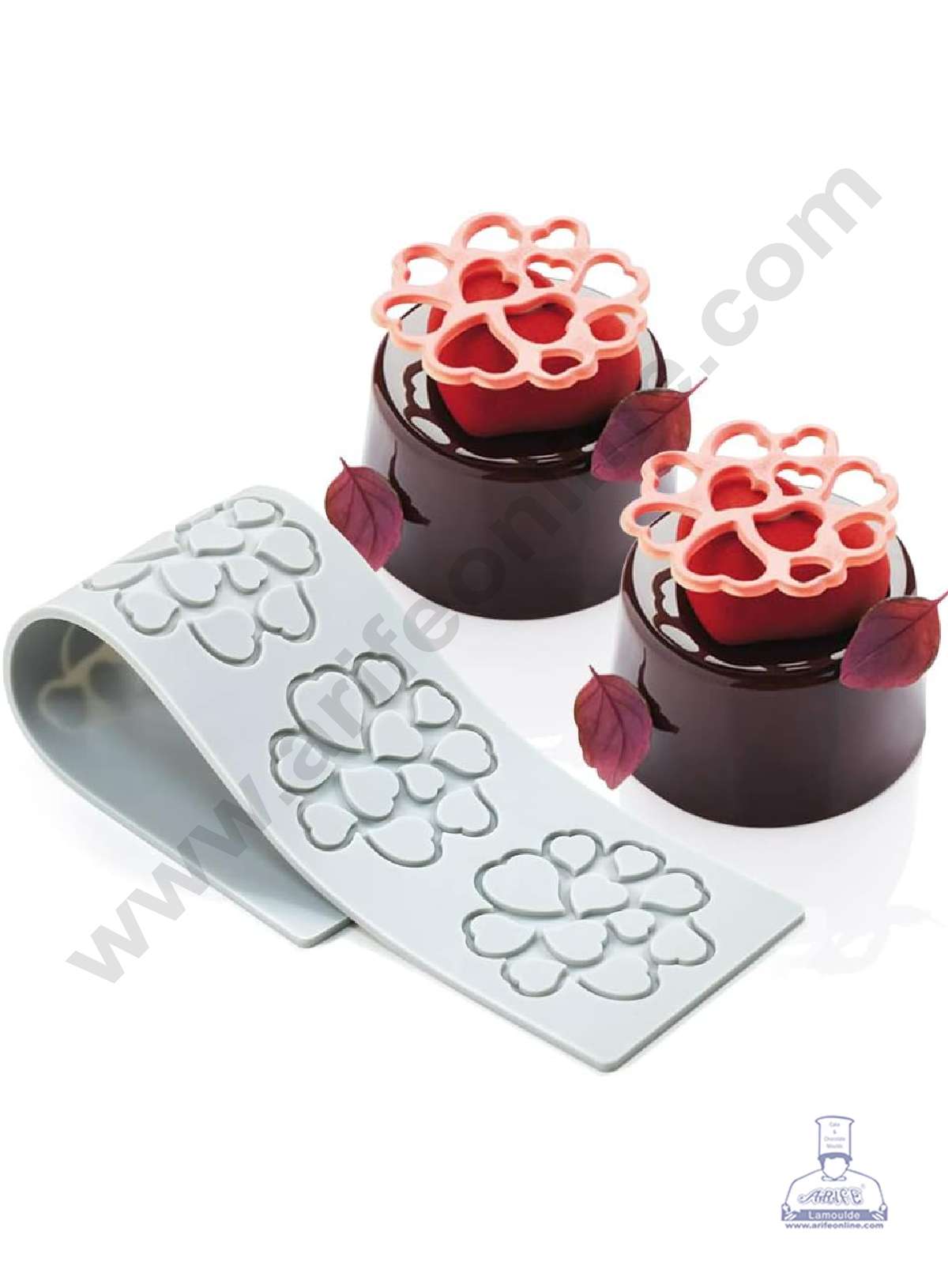 CAKE DECORβ’ 5 Cavity Mini Heart Shape Cutout Silicone Lace Mould, Cake Decorative Silicone Lace Mat Cake Baking Mat (SBSM-JSC3864)
