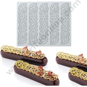 CAKE DECORβ’ 5 Cavity Long leaf Cutout Silicone Lace Mould, Cake Decorative Silicone Lace Mat Cake Baking Mat (SBSM-JSC3885)