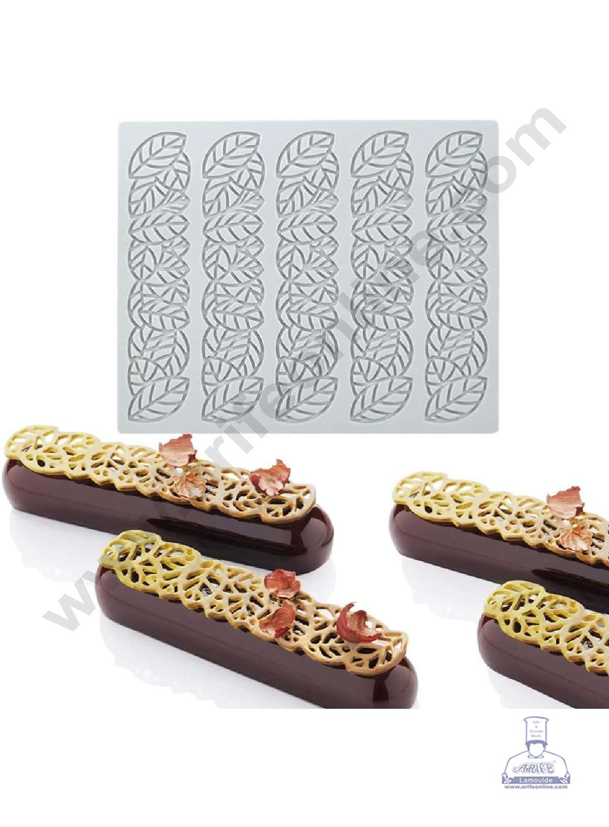 CAKE DECORβ’ 5 Cavity Long leaf Cutout Silicone Lace Mould, Cake Decorative Silicone Lace Mat Cake Baking Mat (SBSM-JSC3885)
