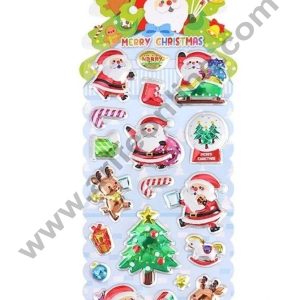 Cake Decor™ 3D Christmas Themed Stickers With Cute Santa Claus X-MAS Tree Reindeer with 13 Blister Stickers Fun for Kids (1 Sheet)(Design- 01)