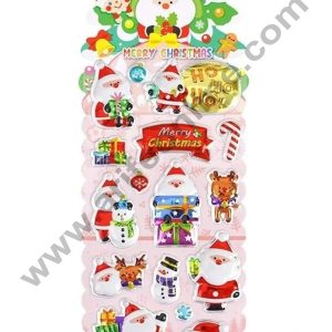 Cake Decor™ 3D Christmas Themed Stickers With Cute Santa Claus X-MAS Tree Reindeer Christmas Gift with 13 Blister Stickers Fun for Kids (1 Sheet)(Design- 02)