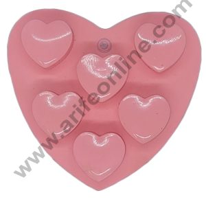 Cake Decor Silicon 6 Cavity Heart Shape Design Chocolate Mould Ice, Jelly Candy Mould