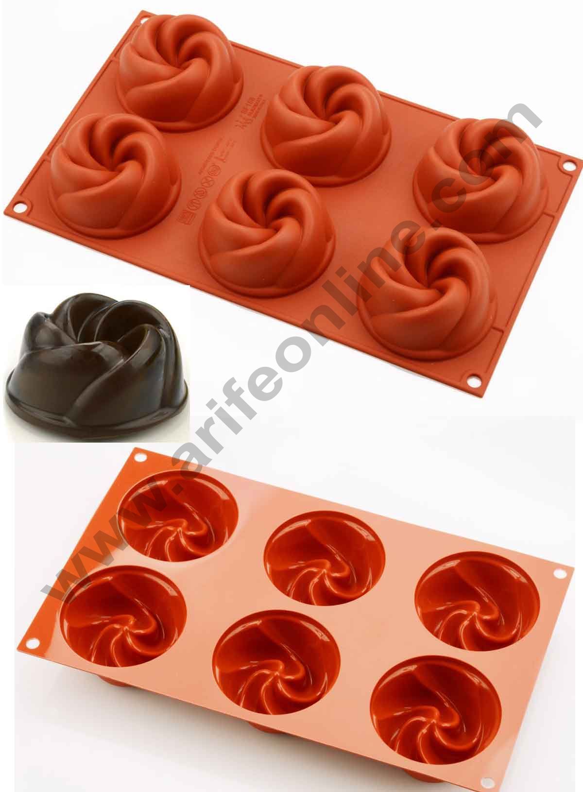 Cake Decor Silicon 6 Cavity Round Swirl Bunt Shape Mould Muffin Cupcake Mould