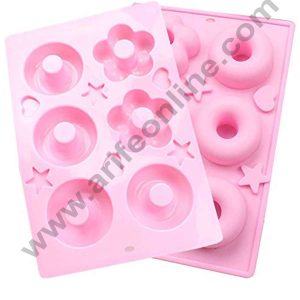 Cake Decor Silicon 6 Cavity Round and Flower Donut mould  Shape Muffin Cupcake Mould