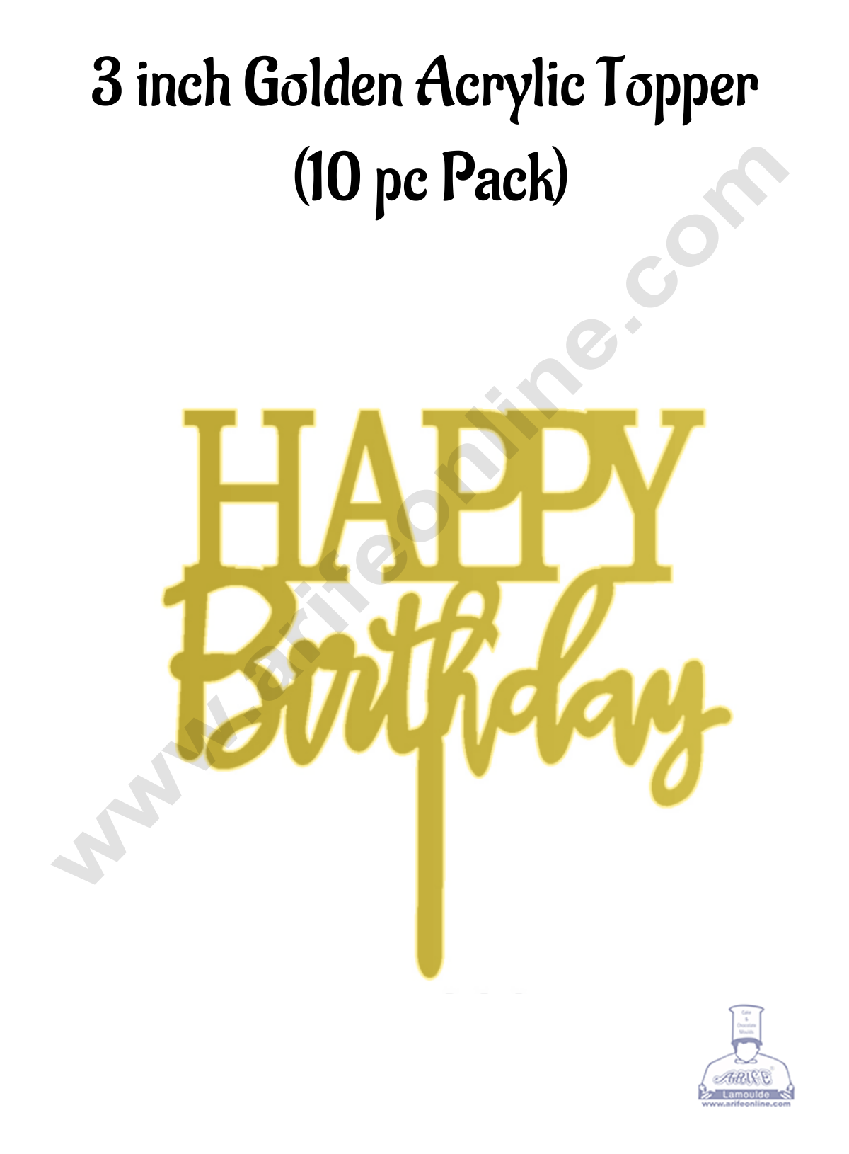 CAKE DECOR™ 3 Inch 10 pcs Golden Acrylic Cake Topper - Happy Birthday ( SBMT-3INCH-04 )