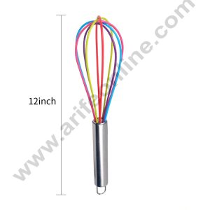 CAKE DECOR™ 12 inch Silicone Whisk with Stainless Steel Handle | Silicone Wire Whisk - Multi Color