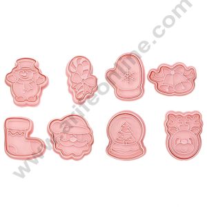 CAKE DECOR™ 8 Pcs Christmas Theme Plastic Biscuit Cutter 3D Cookie Cutter ( SBCK-08 )