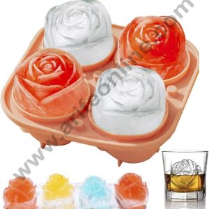 CAKE DECORβ’ 4 Cavity Rose Shape Ice Cube Tray Silicone Ice Cube Maker