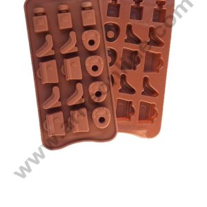 Cake Decor Silicon 15 Cavity New Purse, Sandal and Prefume Bottle Design Brown Chocolate Mould, Ice Mould, Chocolate Decorating Mould