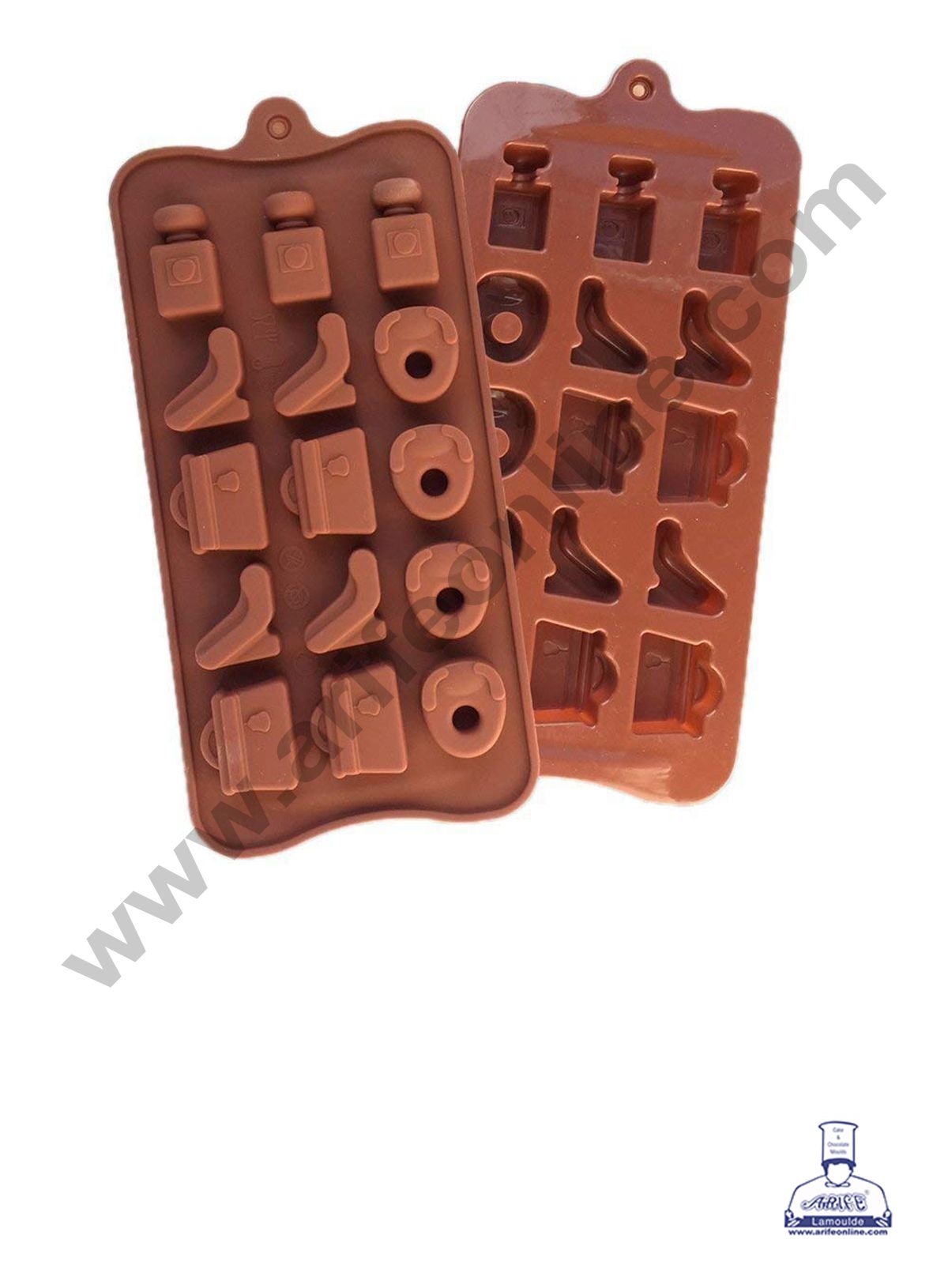 Cake Decor Silicon 15 Cavity New Purse, Sandal and Prefume Bottle Design Brown Chocolate Mould, Ice Mould, Chocolate Decorating Mould