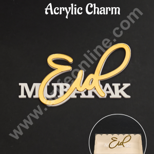 Eid Mubarak Double Acrylic Charm | Gold & White Acrylic Eid Topper