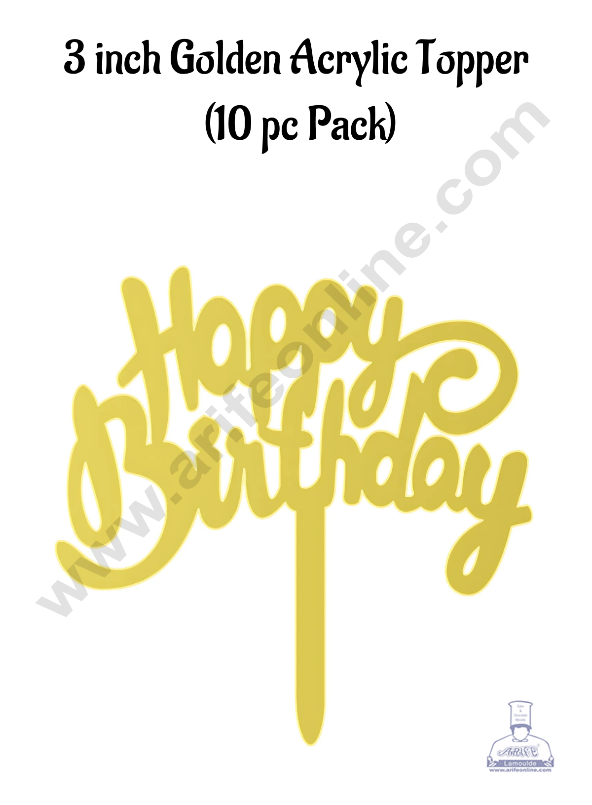 CAKE DECOR™ 3 Inch 10 pcs Golden Acrylic Cake Topper -Simple Happy Birthday ( SBMT-3INCH-15 )