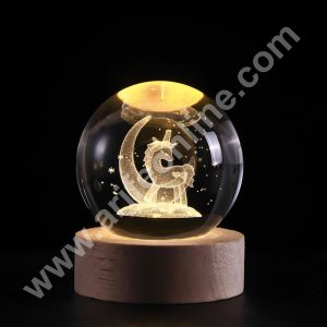 3D Unicorn Crystal Ball Night Lamp |Creative Engraved Crystal Ball Night Light, USB Table LED Wooden Stand with Crystal Ball for Home Office Diwali Decoration Birthday Gift