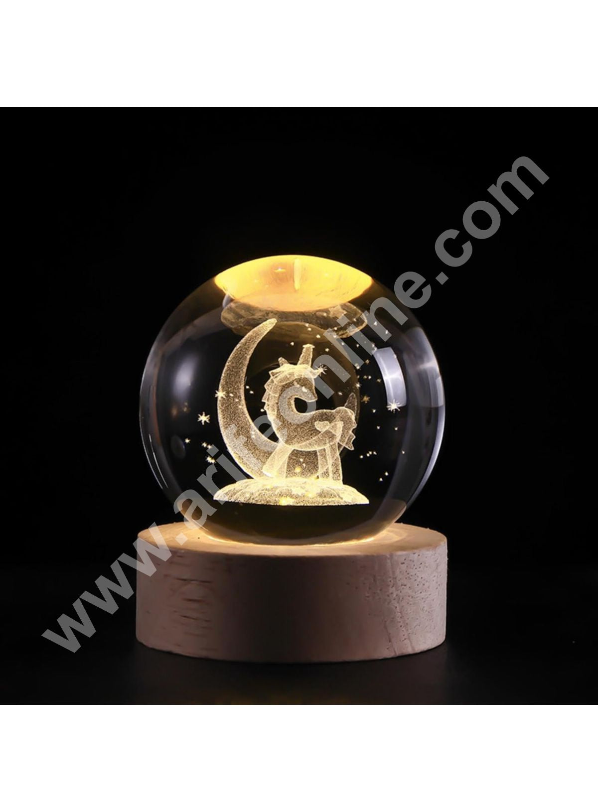 3D Unicorn Crystal Ball Night Lamp |Creative Engraved Crystal Ball Night Light, USB Table LED Wooden Stand with Crystal Ball for Home Office Diwali Decoration Birthday Gift
