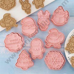 CAKE DECOR™ 8 Pcs Christmas Theme Plastic Biscuit Cutter 3D Cookie Cutter ( SBCK-02 )
