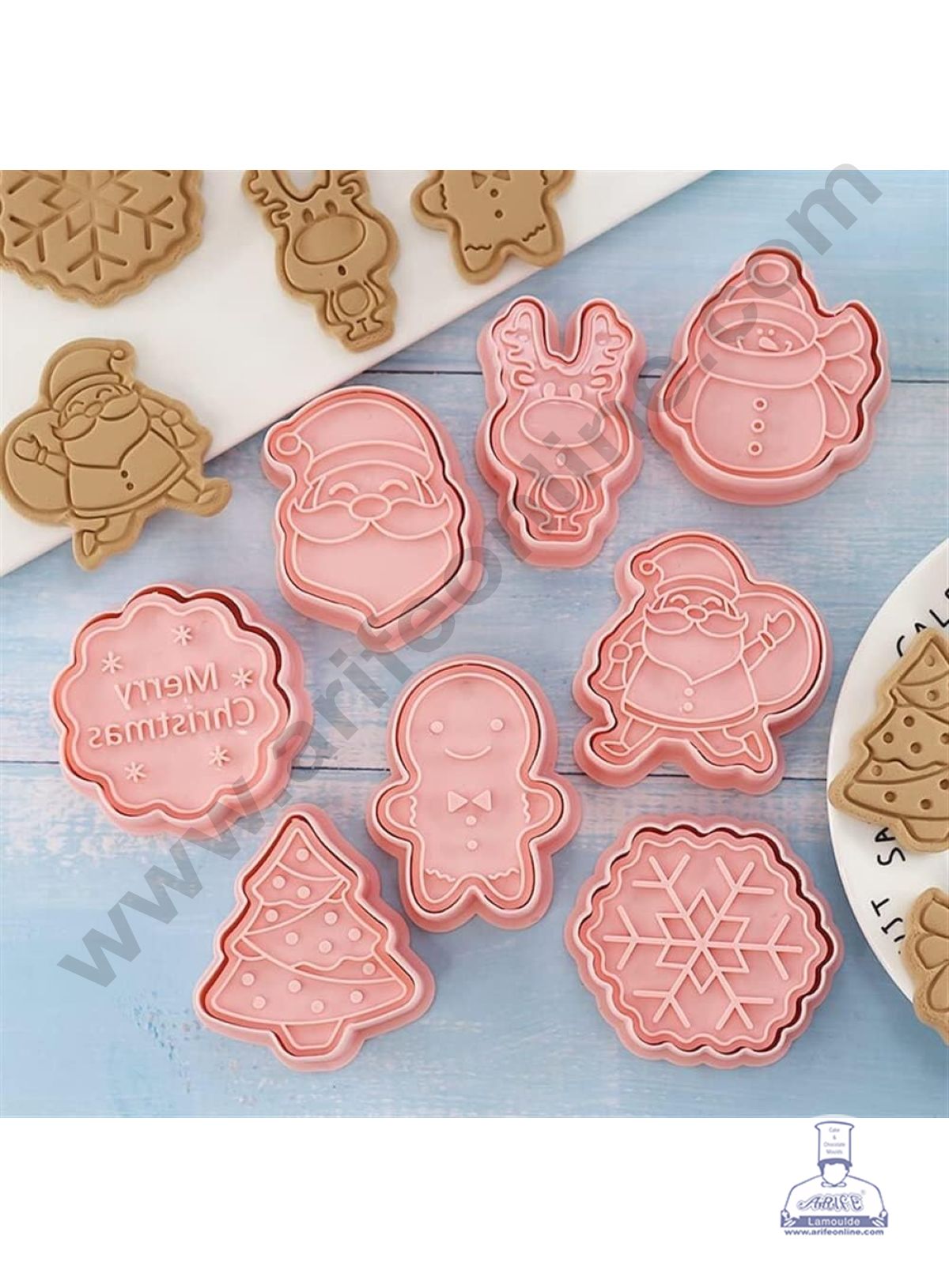 CAKE DECORβ’ 8 Pcs Christmas Theme Plastic Biscuit Cutter 3D Cookie Cutter ( SBCK-02 )