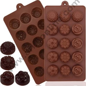 Cake Decor Silicon 15 Cavity Flowers Design Brown Chocolate Mould, Ice Mould, Chocolate Decorating Mould