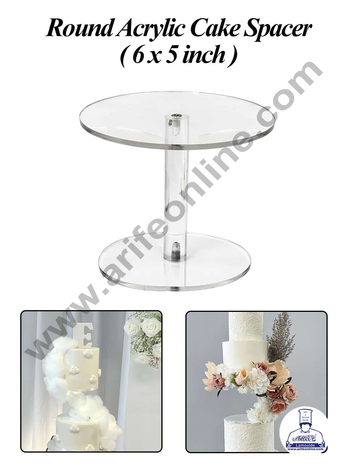 CAKE DECORβ’ Round Acrylic Cake Spacer | Multi-Style Spacer | Dessert Display Stand - ( 6" x 5")