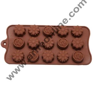 Cake Decor Silicon 15 Cavity Mix Flower Design Brown Chocolate Mould, Ice Mould, Chocolate Decorating Mould