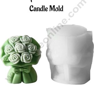 CAKE DECORβ’ Rose Bouquet with Bow Silicone Candle MoldβSB-SCM-DYF7649β