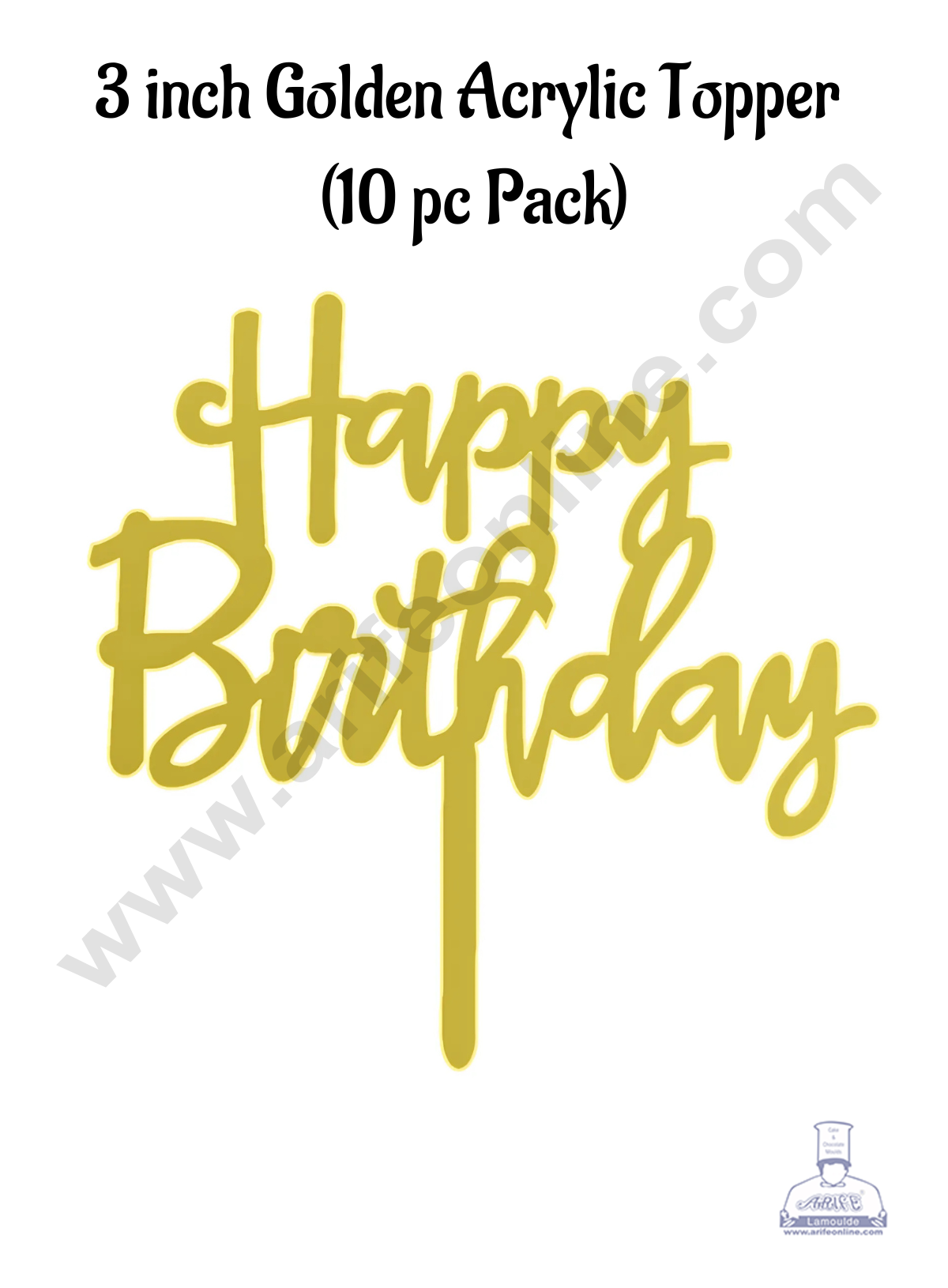 CAKE DECOR™ 3 Inch 10 pcs Golden Acrylic Cake Topper - Happy Birthday ( SBMT-3INCH-09 )