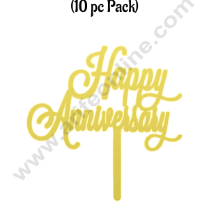 CAKE DECORβ’ 3 Inch 10 pcs Golden Acrylic Cake Topper - Simple Happy Anniversary - 02 ( SBMT-3INCH-19 )