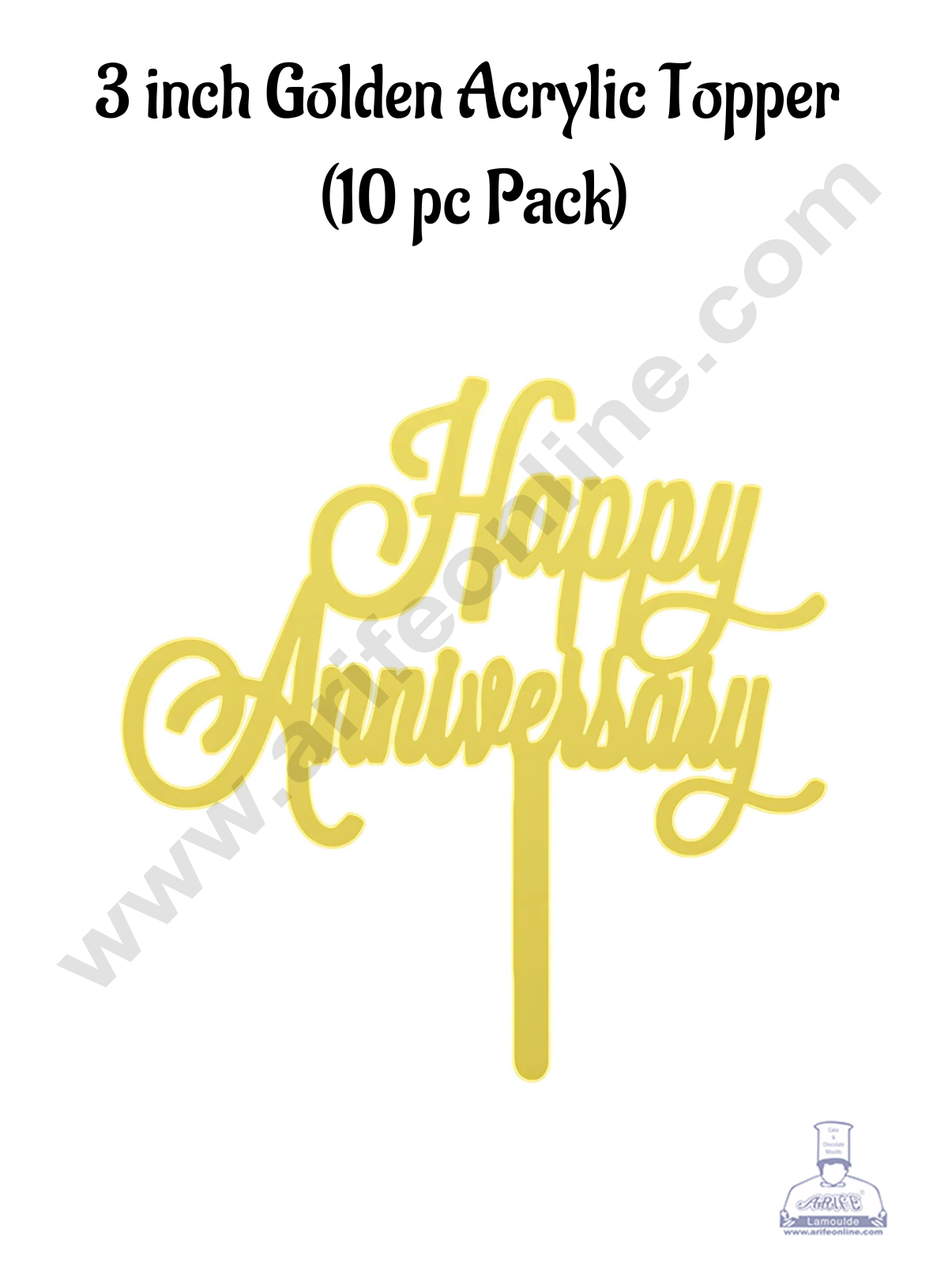 CAKE DECOR™ 3 Inch 10 pcs Golden Acrylic Cake Topper - Simple Happy Anniversary - 02 ( SBMT-3INCH-19 )