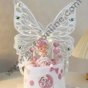 CAKE DECORβ’ Elegant Ceramic Fairy Doll Cake Topper with Embroidered Butterfly Wings - White