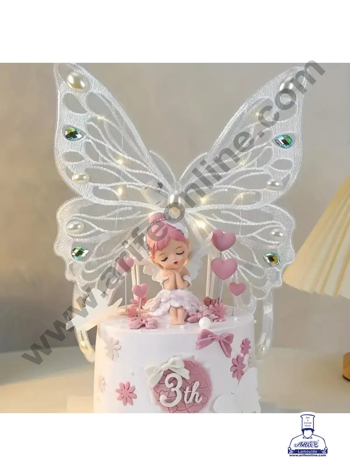 CAKE DECORβ’ Elegant Ceramic Fairy Doll Cake Topper with Embroidered Butterfly Wings - White