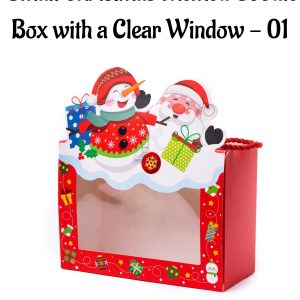 Small Christmas Themed Goodie Box with a Clear Window - 01 | 16 x 8 x 12 cm | 1 Piece - CAKE DECORβ’