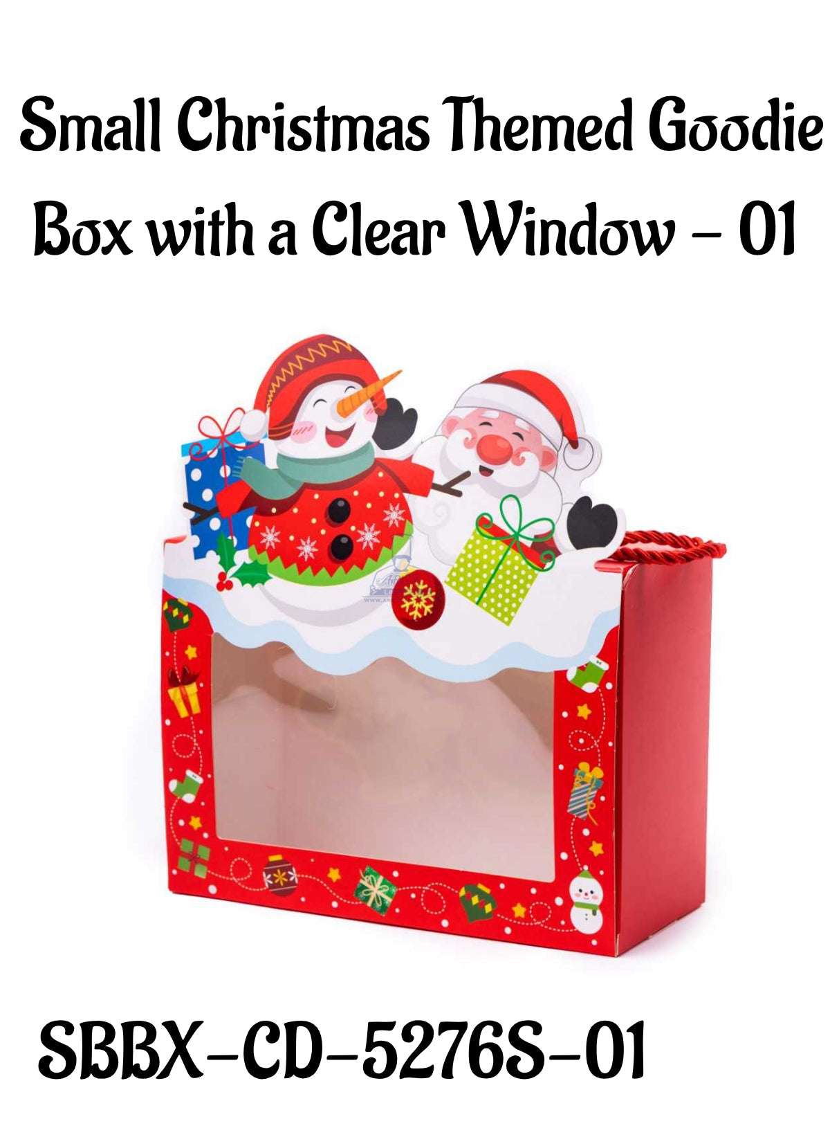 Small Christmas Themed Goodie Box with a Clear Window - 01 | 16 x 8 x 12 cm | 1 Piece - CAKE DECORβ’
