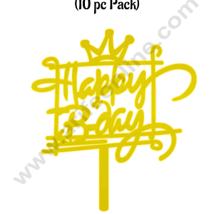 CAKE DECORβ’ 3 Inch 10 pcs Golden Acrylic Cake Topper - Happy Birthday Crown ( SBMT-3INCH-11 )