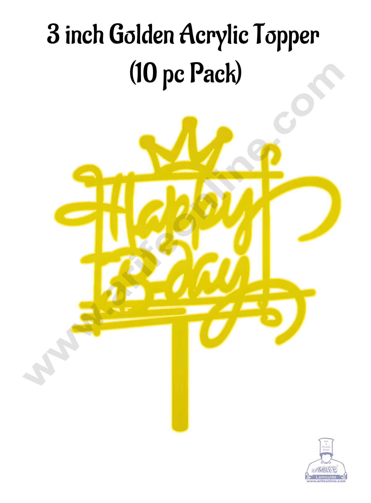 CAKE DECOR™ 3 Inch 10 pcs Golden Acrylic Cake Topper - Happy Birthday Crown ( SBMT-3INCH-11 )