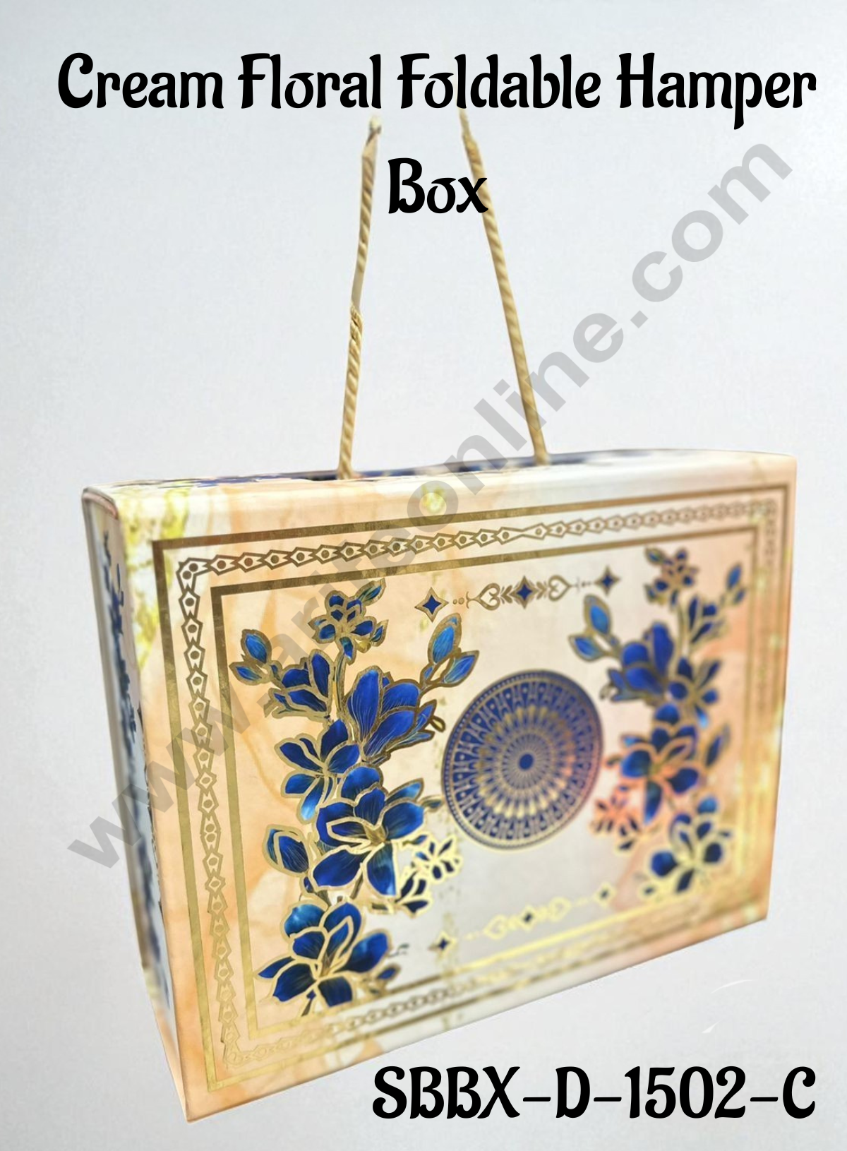 Cream Floral Foldable Hard Hamper Box With Handle | Gift Box | Present Box - 1 Pc - CAKE DECORβ’