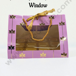 Purple Triangle Hamper Box with Window – Gold Lotus Print & Rope Handle | 19 x 16 x 15 cm | 1 pc (SBBX-D-1509-P)  - CAKE DECOR™