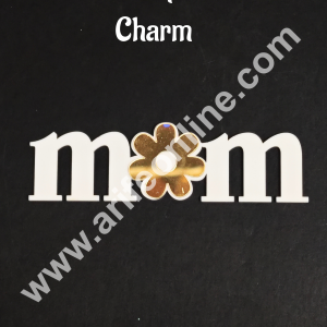 Double Acrylic MOM Charm with Gold Flower Accent | Gold & White Acrylic Mom Topper