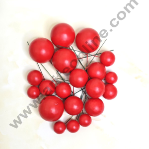 CAKE DECOR™ Matte Red Faux Ball Topper For Cake and Cupcake Decoration - 20 pcs Pack