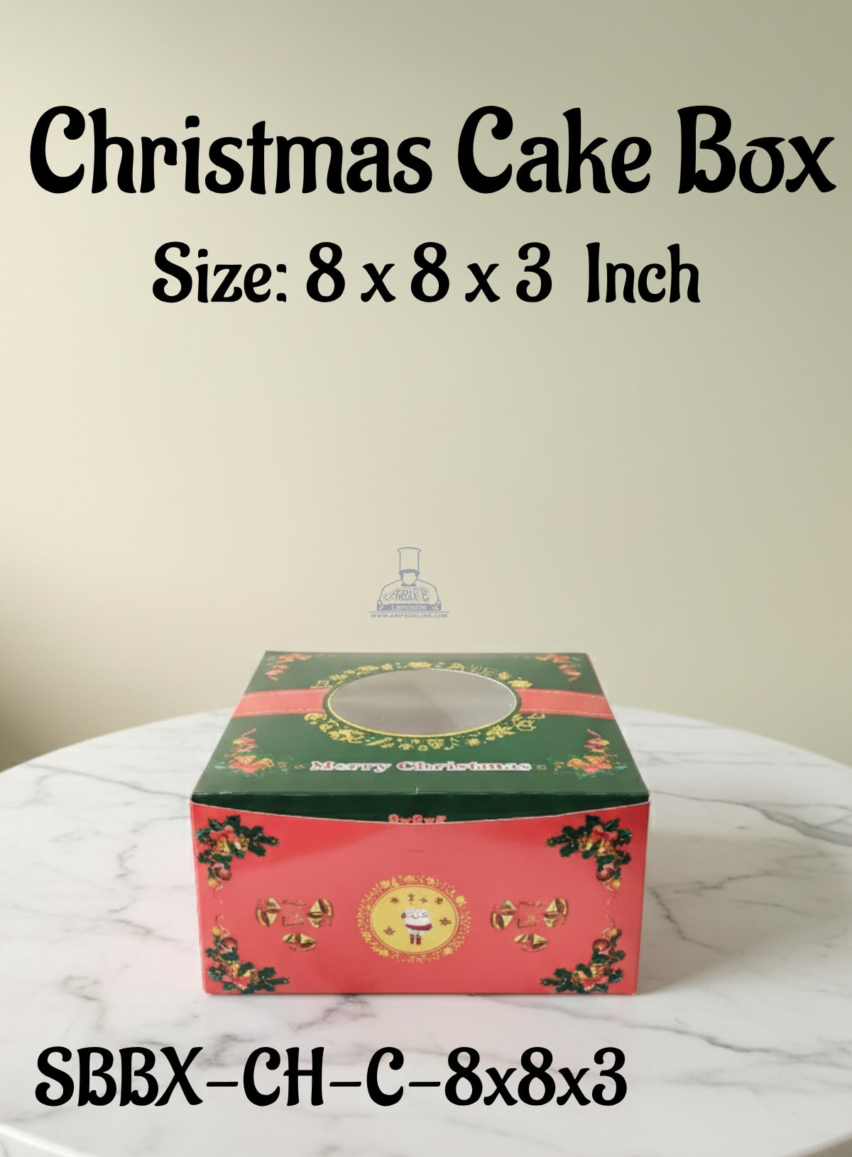 Small Christmas Cake Box | Size: 8 x 8 x 3 Inch | 10 Piece Pack - CAKE DECORβ’