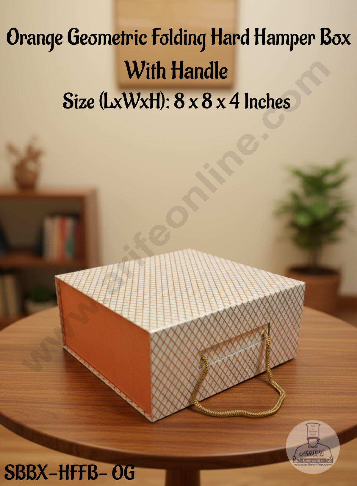 CAKE DECOR™ Orange Geometric Folding Hard Hamper Box With Handle | Gift Box | Present Box - 1 Pc | SBBX-HFFB-OG|